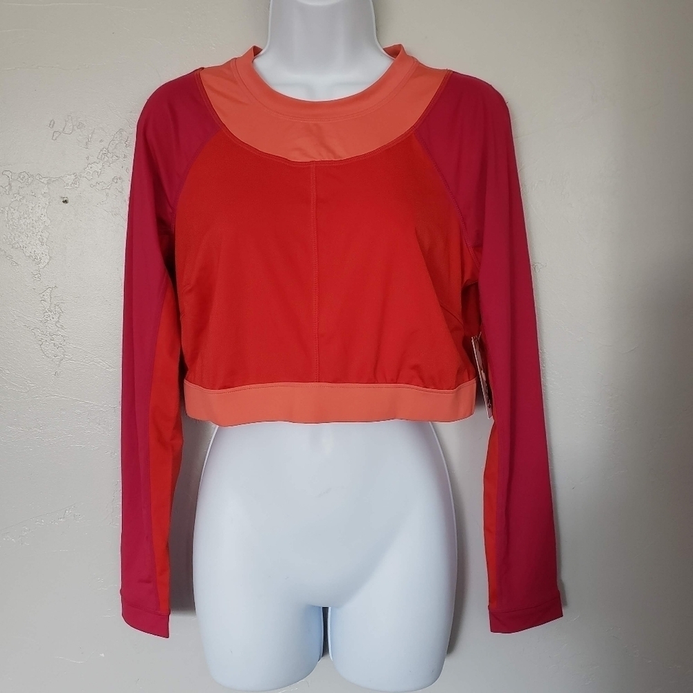 Joy Lab NWT Women's XL Long Sleeve Athletic Crop Top Back Cutout Orange Pink Red